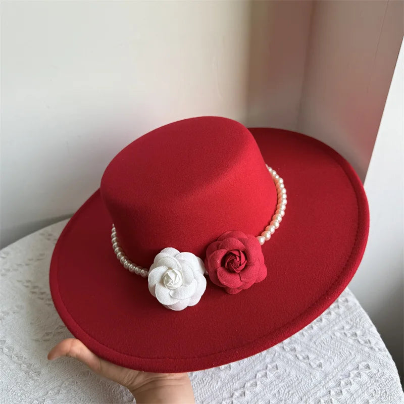 Cherub French Big Brim organza /Church Hat Women Elegant Flat-top Fedora Hat.