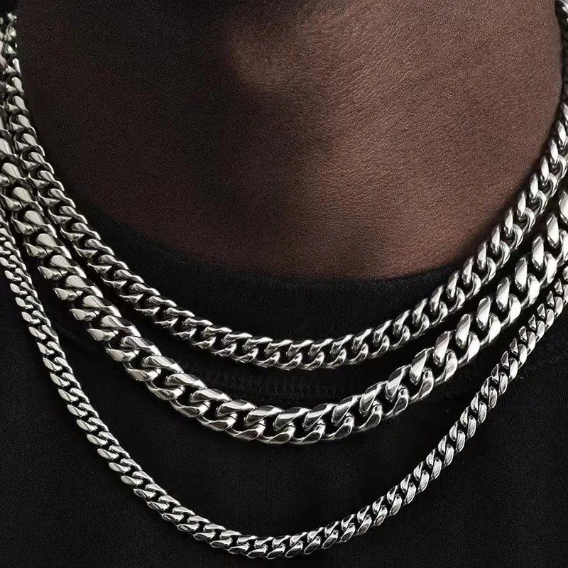 Basic Punk Stainless Steel 3,5,7mm Curb Cuban Necklaces For Men /Women Black Gold