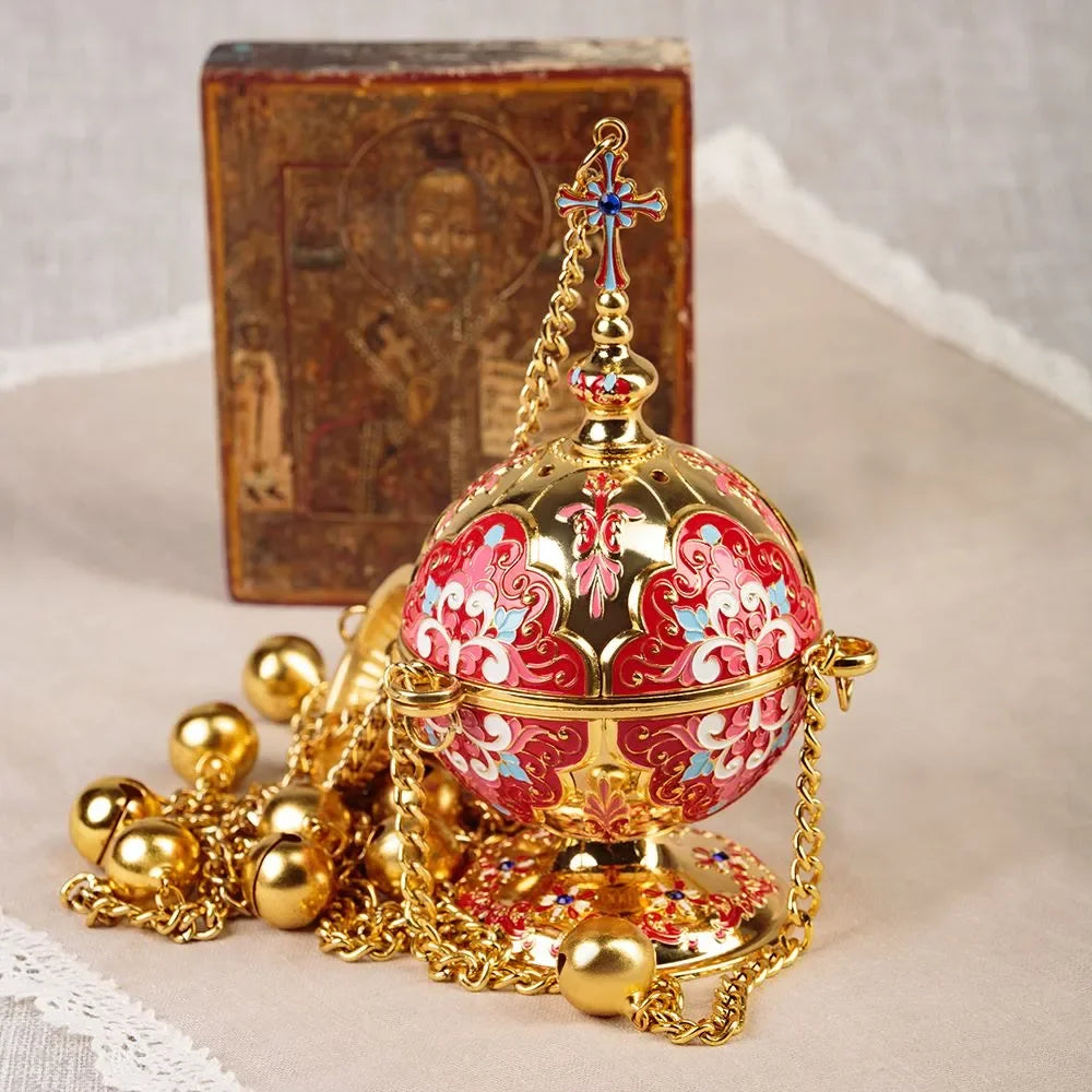 Spiritual Church Censer Gold Plated Hanging Incense Burner with Cross for Church Religious Ritual Orthodox smudge Results