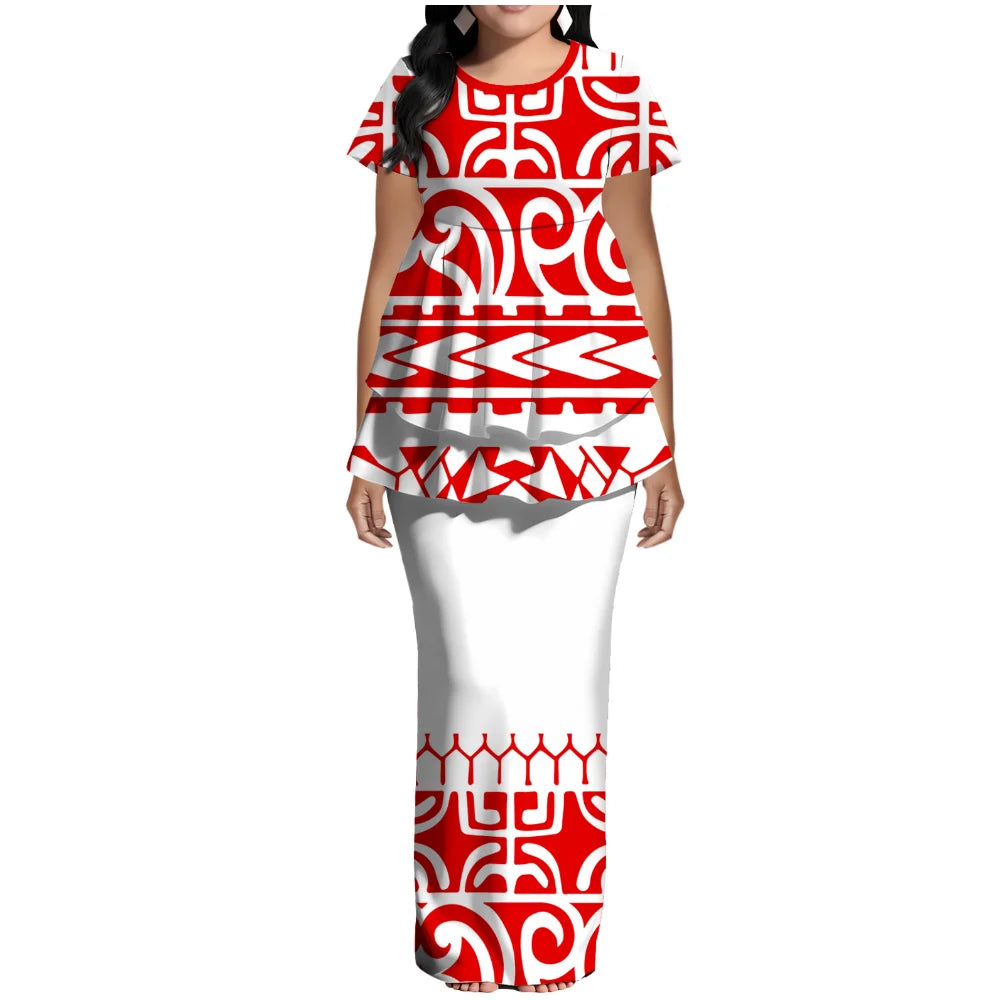 Samoan Polynesian Island Ethnic Costume Women'S Puletasi Dress, Festive Party Style Floor-Standing Evening Dress