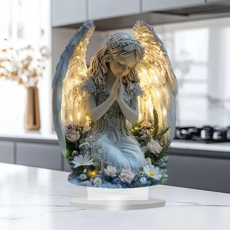 1Pc Acrylic Prayer Angel Figurine Ornament Radiant Statue Desktop Decoration Gift For Home Office Cafe Decor