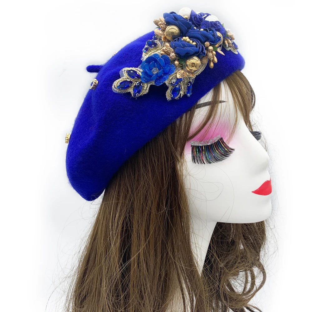 Cherub 2024 Winter Autumn Women's Beret Hat/Flower Diamonds Lady Cap French style considered Sunday's best