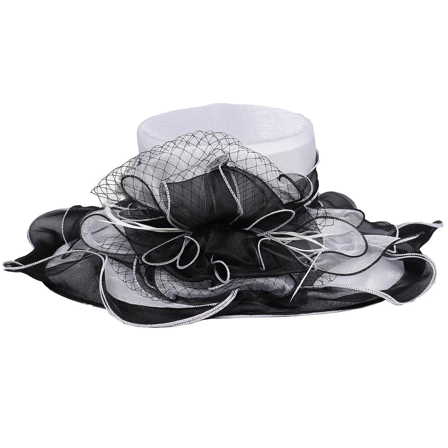Cherub Hats For Women With Veil Flower Feather Ruffles Brim Fascinator