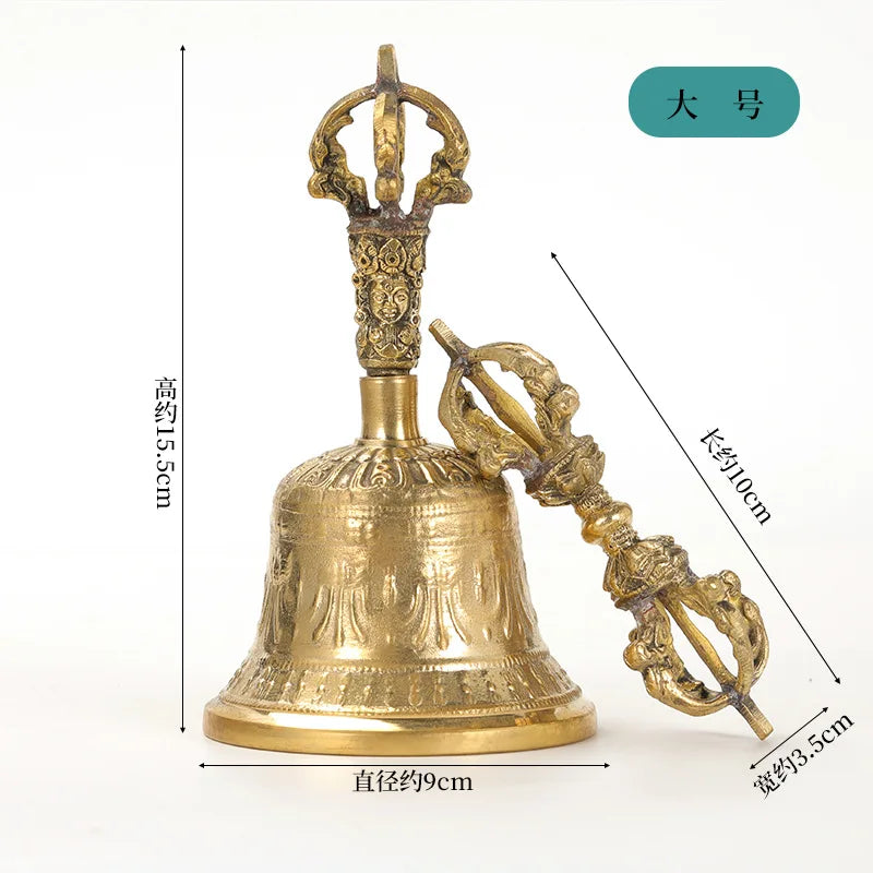 Nepal Bell Vajra Set Handmade Brass Five Spoke Buddhist Bell Decor Copper Ornament