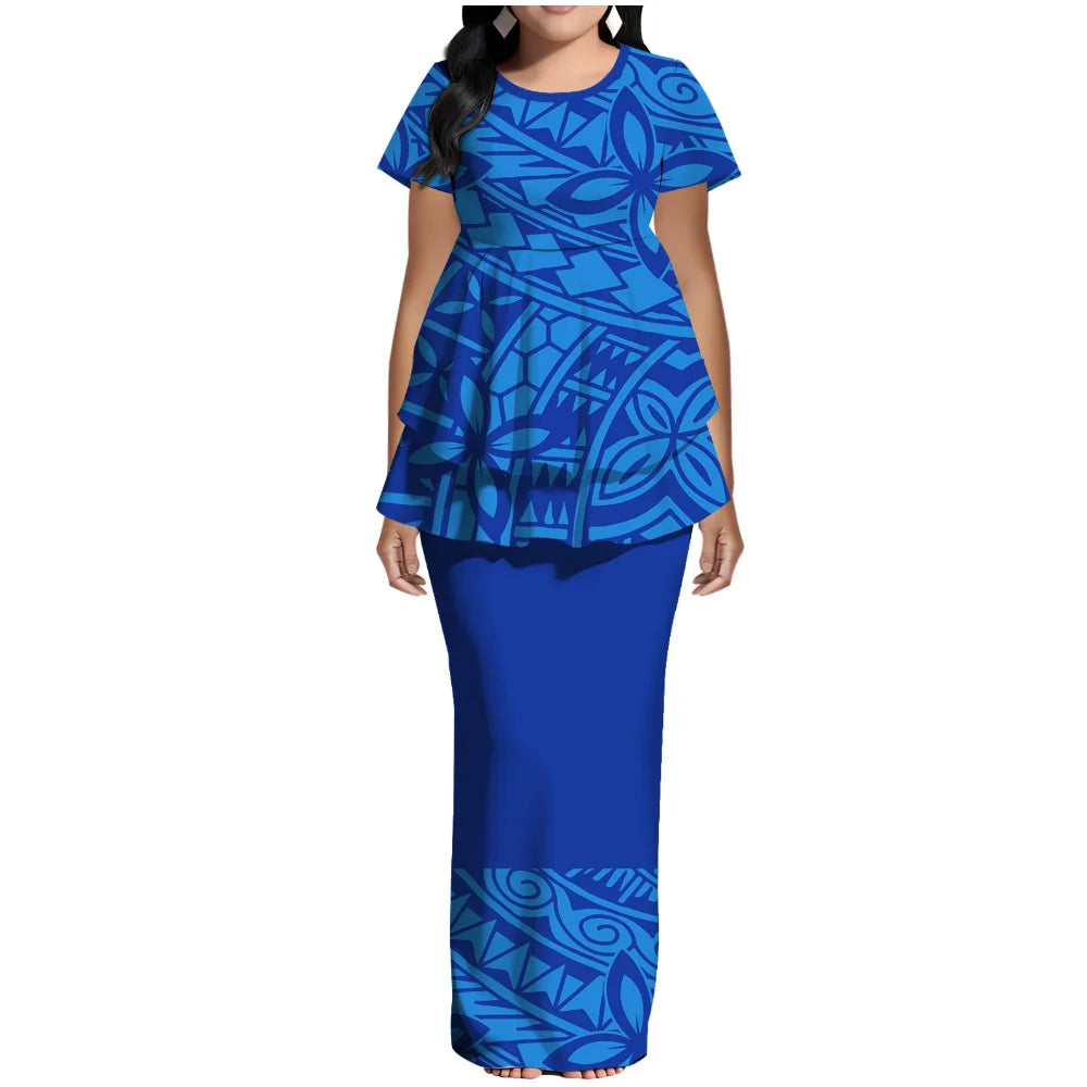 Samoan Polynesian Island Ethnic Costume Women'S Puletasi Dress, Festive Party Style Floor-Standing Evening Dress