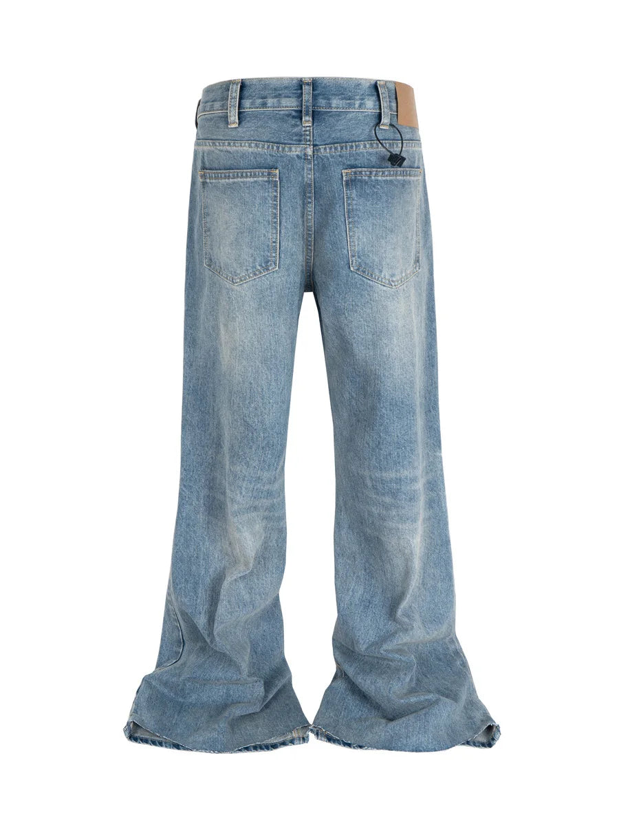 Super Bowl Ice Blue Waed Jeans Men Women Micro Flared Denim Pants mid Waist Straight Leg Casual Wear All Seasons