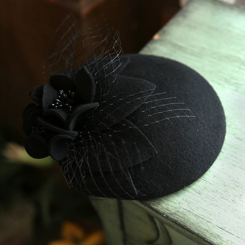 Cherub Autumn Winter Women Wool Cashmere Beret Style Hat Fascinator Flower Hat Lady classy Bow Beret Headwear
