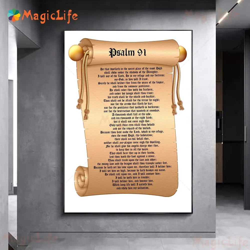 Psalm 91 Prayer Art Poster Print. "Psalm 91" Scripture Wall Art Canvas Painting Home Scripture Decorations Bible Wall Art Decals