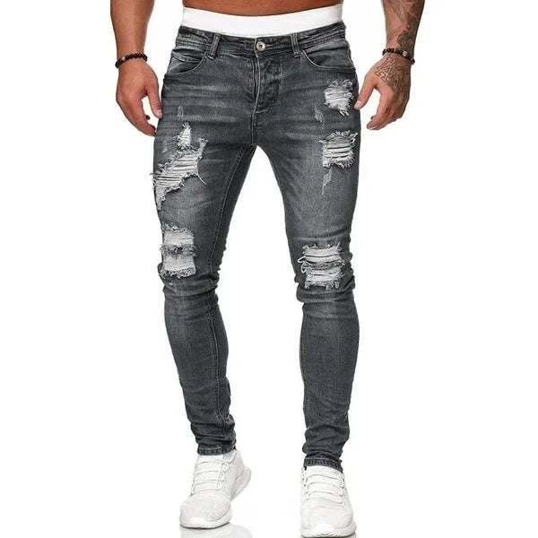 Ripped Jeans Men Stretch Skinny Grey Blue Black Hip Hop Denim Trousers Urban wear Casual Slim Fit Jeans for Men Jogging jean