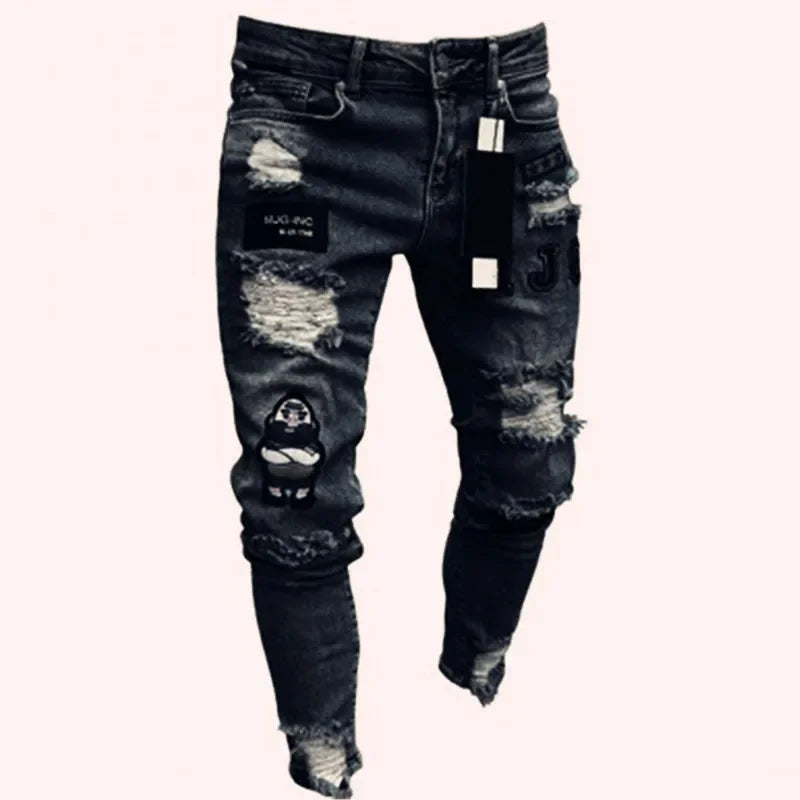 Ripped Jeans Men Stretch Skinny Grey Blue Black Hip Hop Denim Trousers Urban wear Casual Slim Fit Jeans for Men Jogging jean