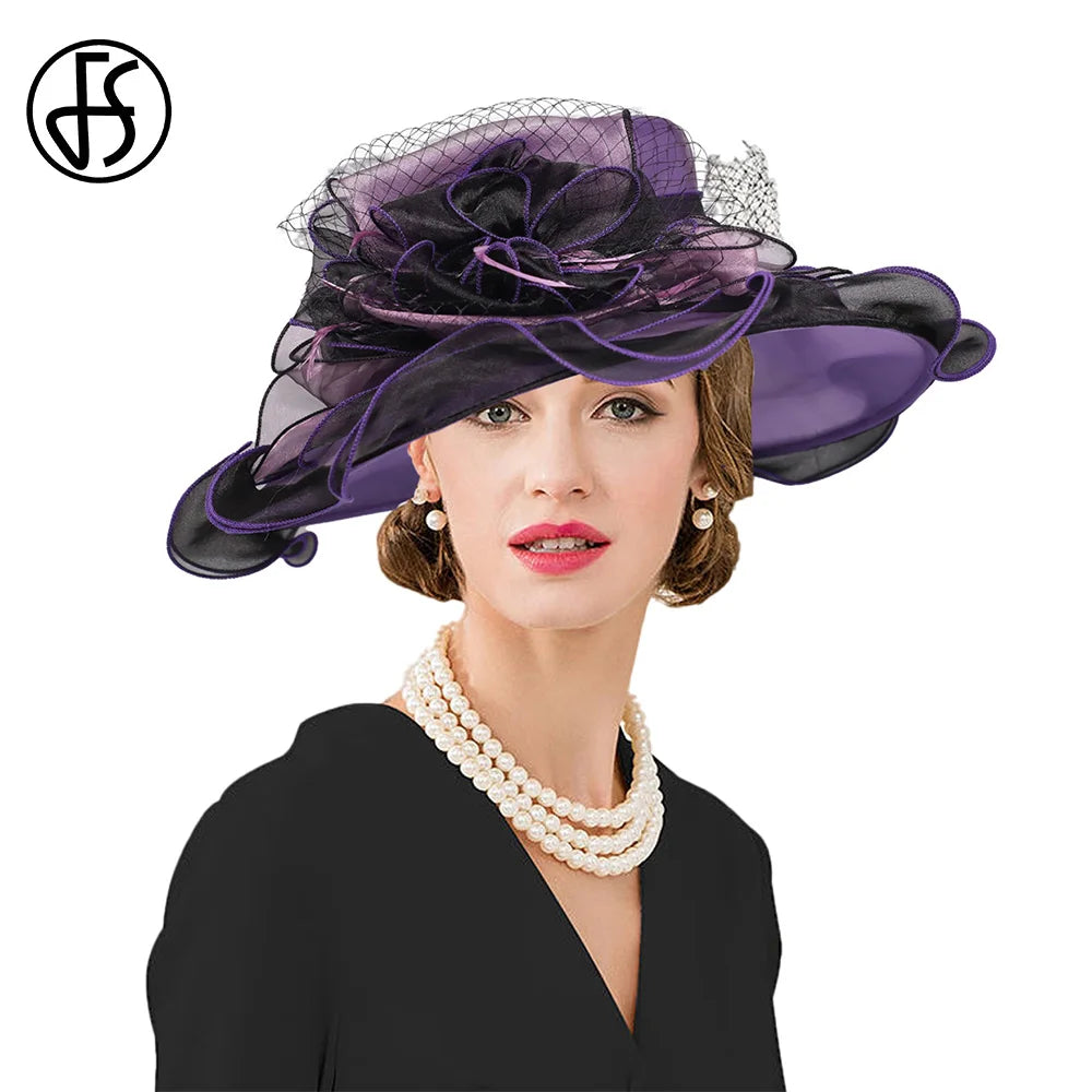 Cherub Hats For Women With Veil Flower Feather Ruffles Brim Fascinator