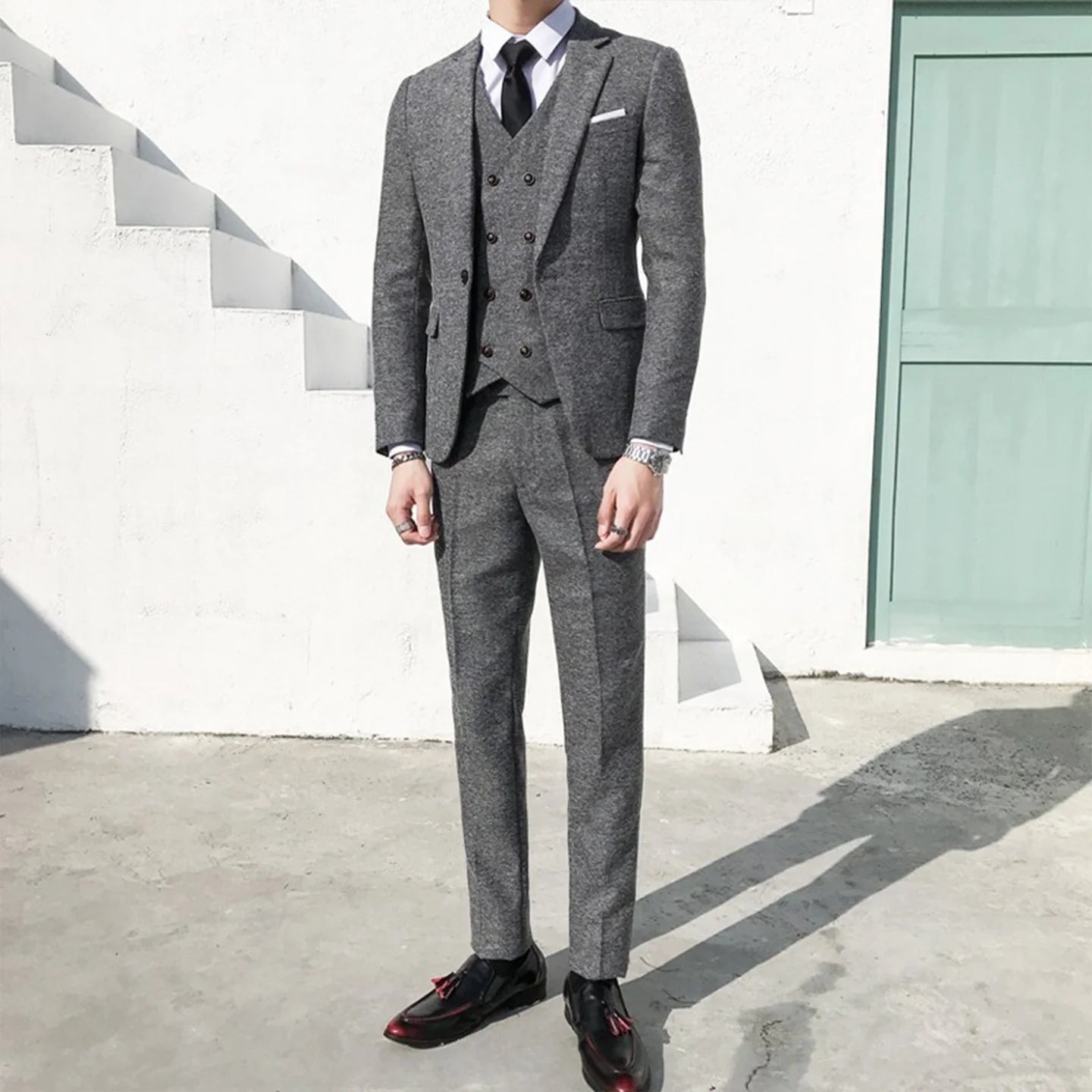 Men's Suit Business Suit Men's Wedding Groom Three-Piece Suit Wedding Retro British Style Formal Tweed