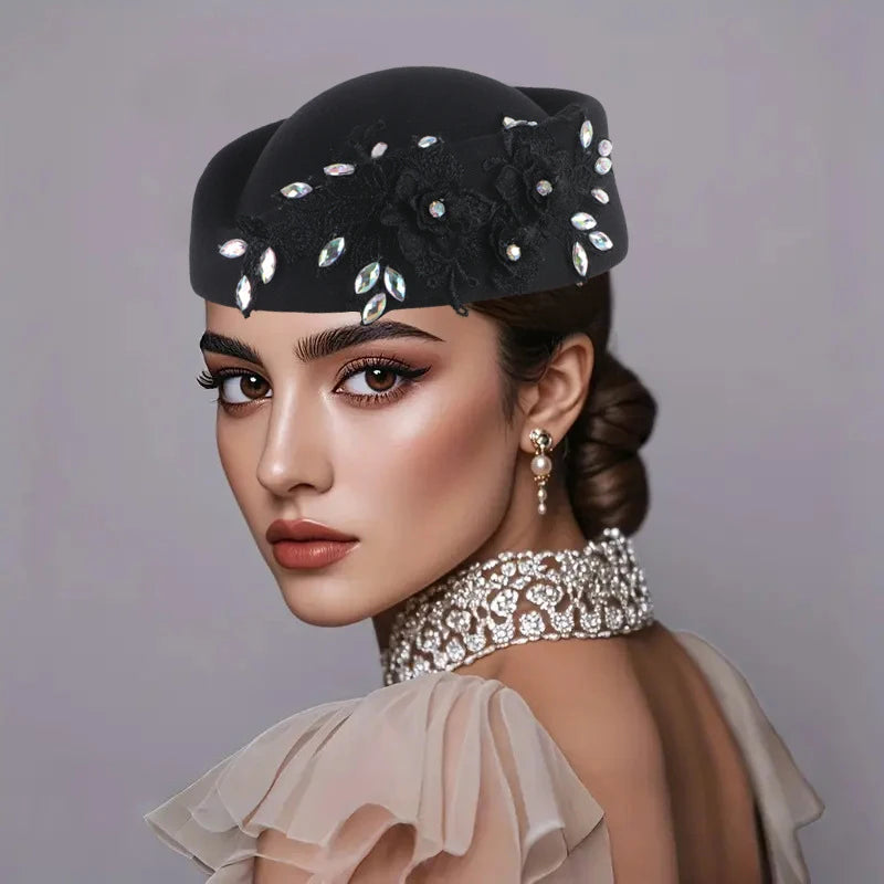 Cherub Vintage Women's Church Sundays Best Fascinator Hat W/Flower and Rhinestone Headdress Soft Beret Cap /Party Wedding Prom