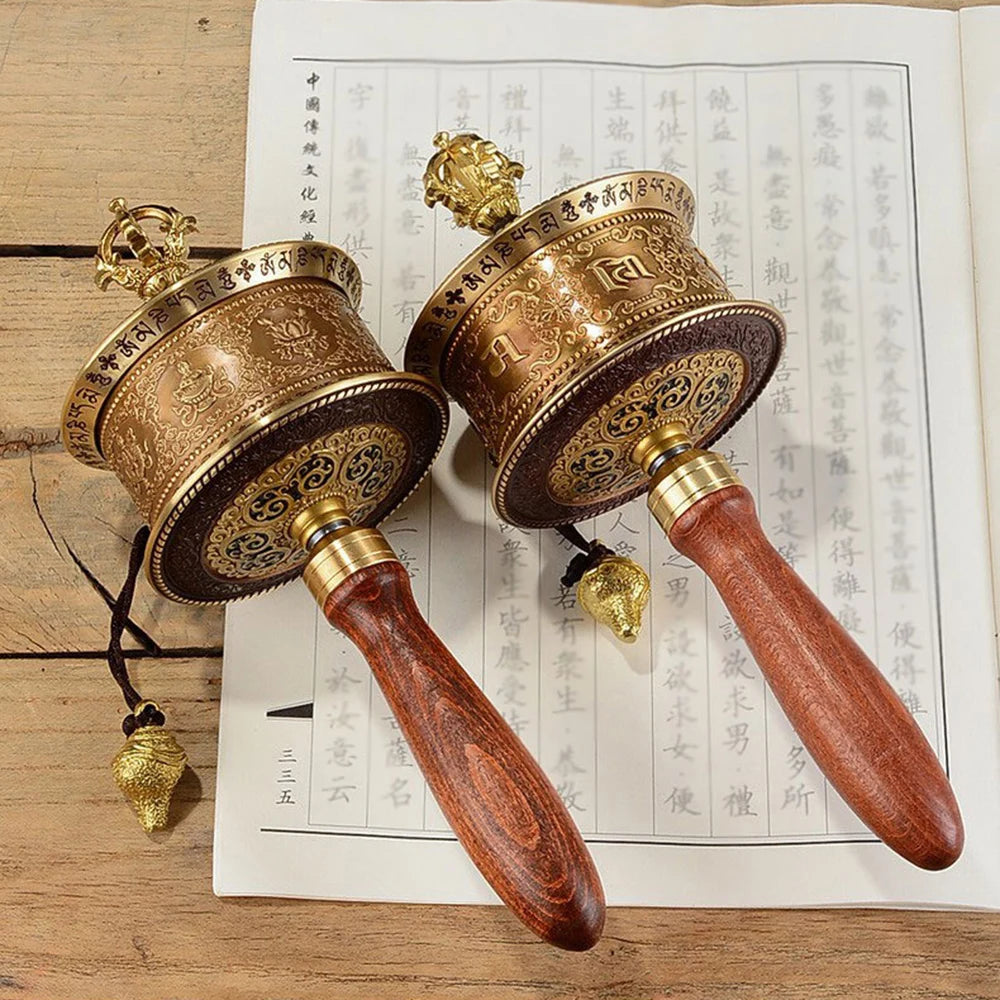 Hand cranked prayer wheel, Six-character mantra scripture tube, Eight-auspicious Manual gold wheel, Portable prayer ornaments