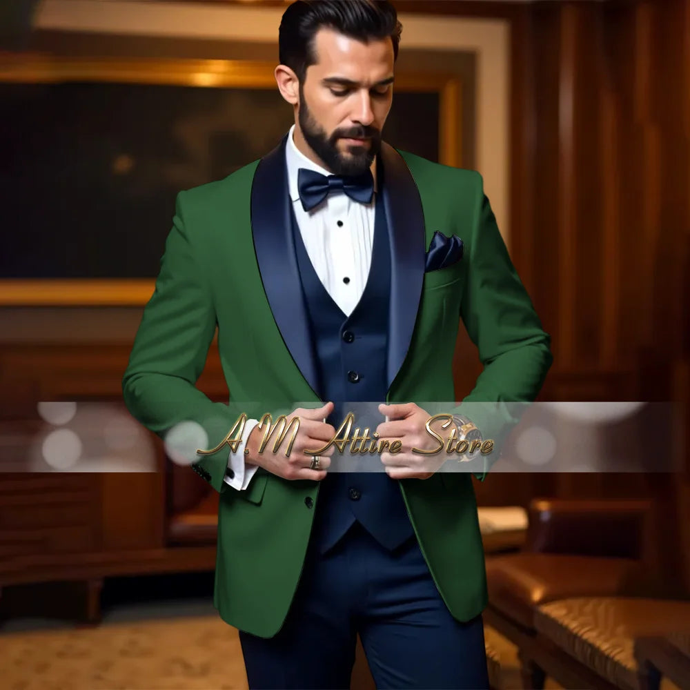 Cherub Men’s White or Multicolor Tuxedo 3pcs Suit for Groom Jacket Vest Pants Formal Wear for Wedding Prom Luxury Dinner Set Custom Gift for Boys