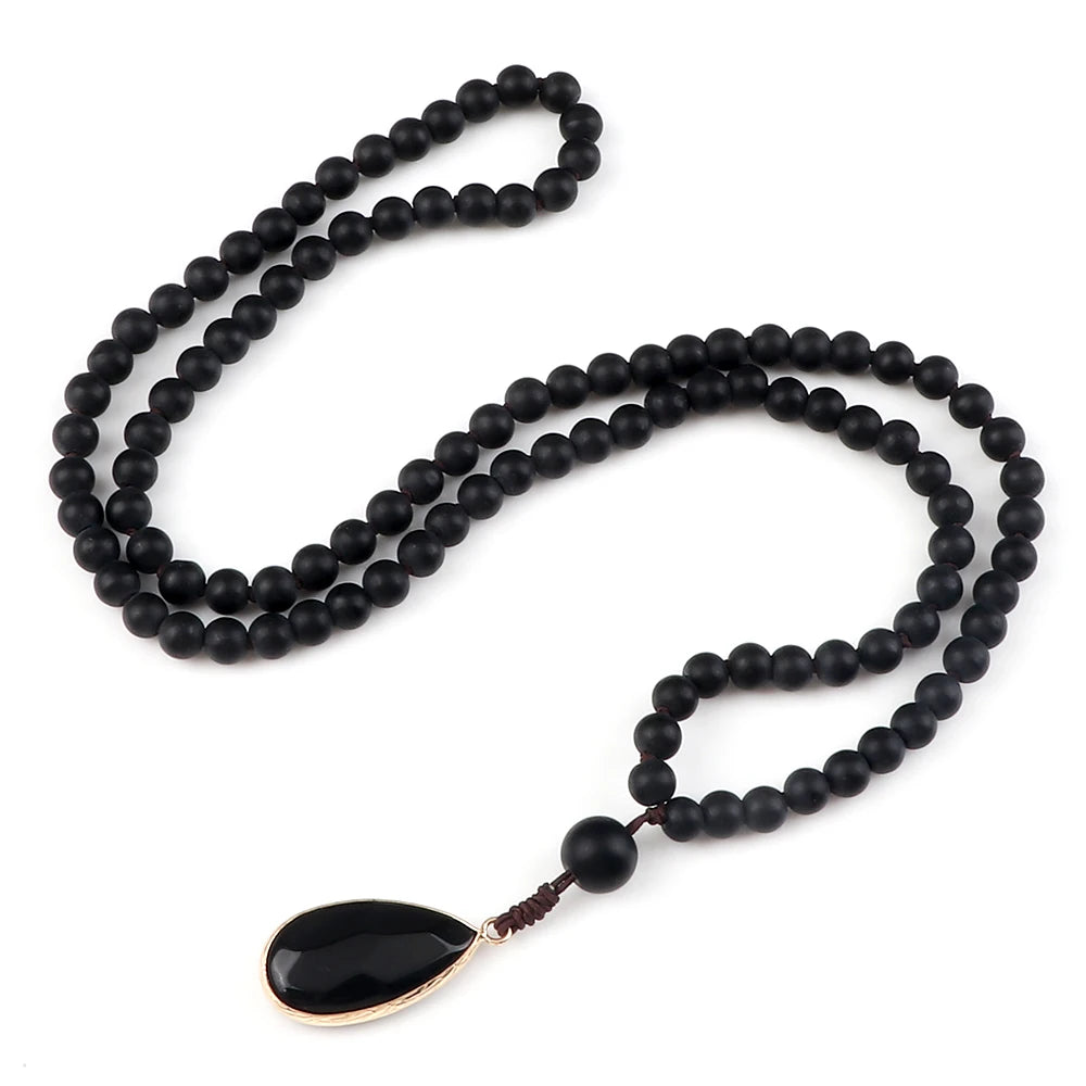 Men 108 Mala Beads Necklaces 6mm Natural Tiger Eye Stone Onyx Beads Prayer Necklace Drop Pendant Women Yoga Jewelry Gift