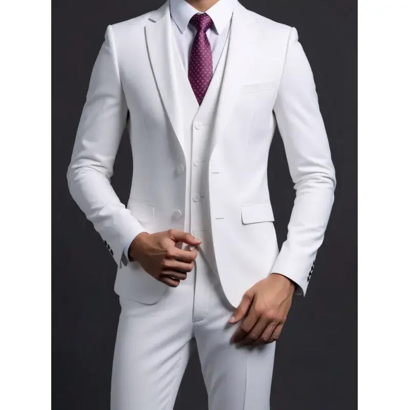 Suit (Blazer+ Vest + Trousers) Multicolor Choices Men's Fashionable Gentleman Business British Style Solid-color Banquet Host Casually Wedding Suit