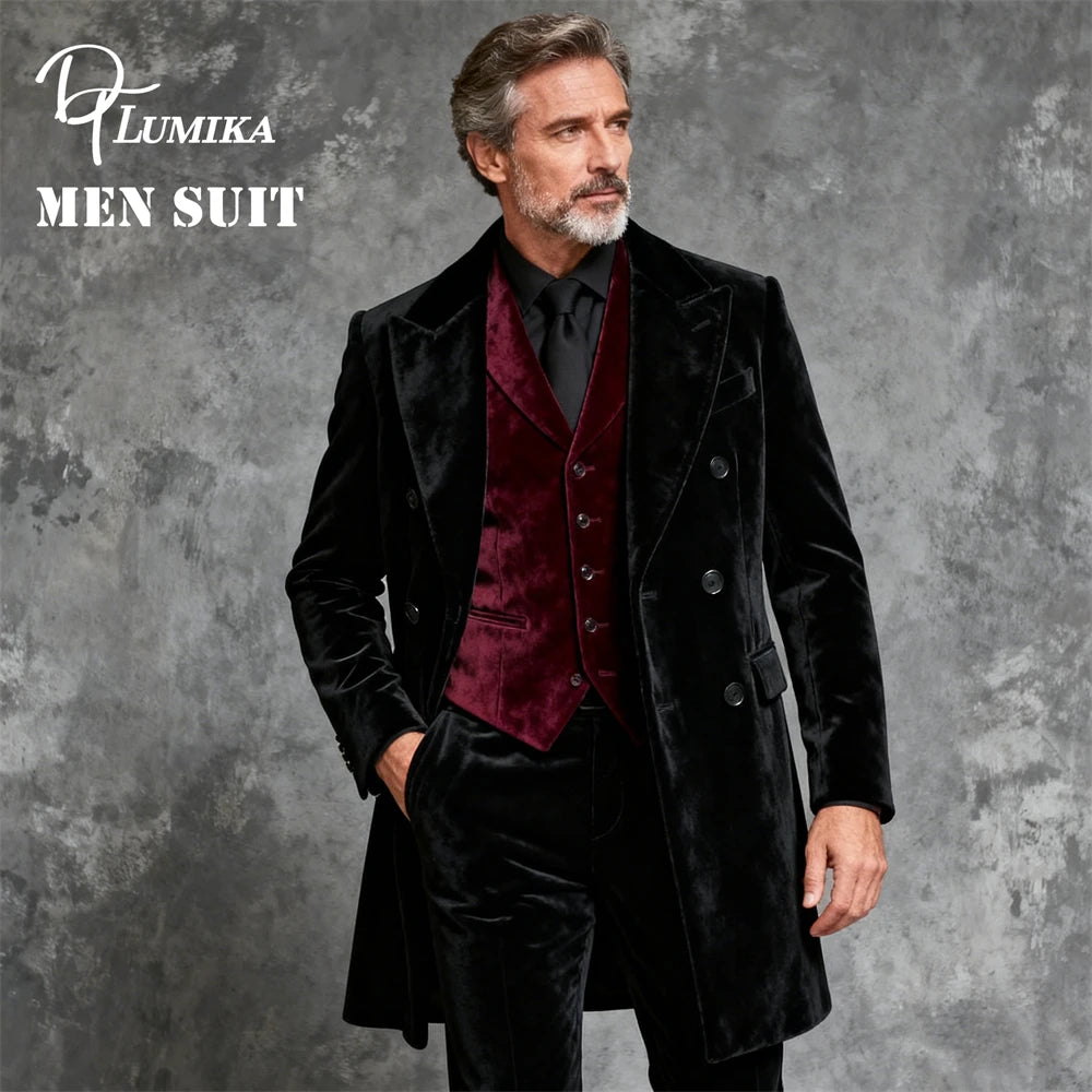 Made-to-Order Men 3-Piece Velvet Suit Set, XS-7XL Plus Man Suit Jacket Vest Pants Formal Suits Business Formal Party Suits