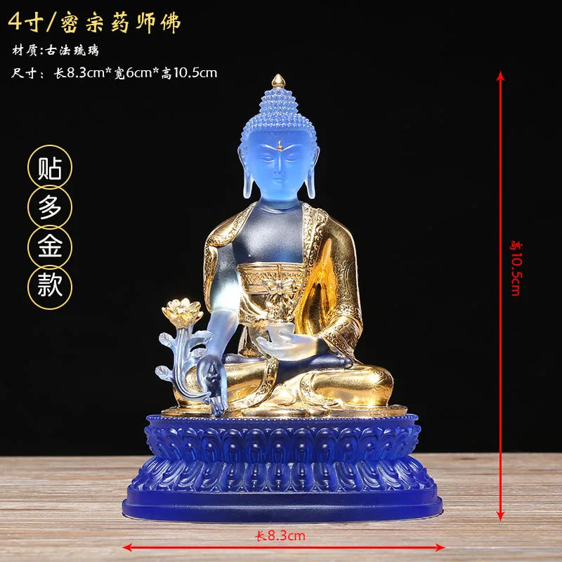 Coloured glaze Medicine Buddha Buddha Statue Ornament, Light Buddha Buddha Mother Goddess Home Worship, Buddha Hall Decoration