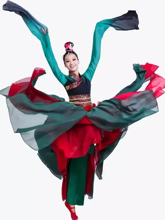 Traditional Chinese Folk Dance Costume Female Yangko Dance Wear Adult Elegant Embroidery Fan Dance Performance Practice Clothes