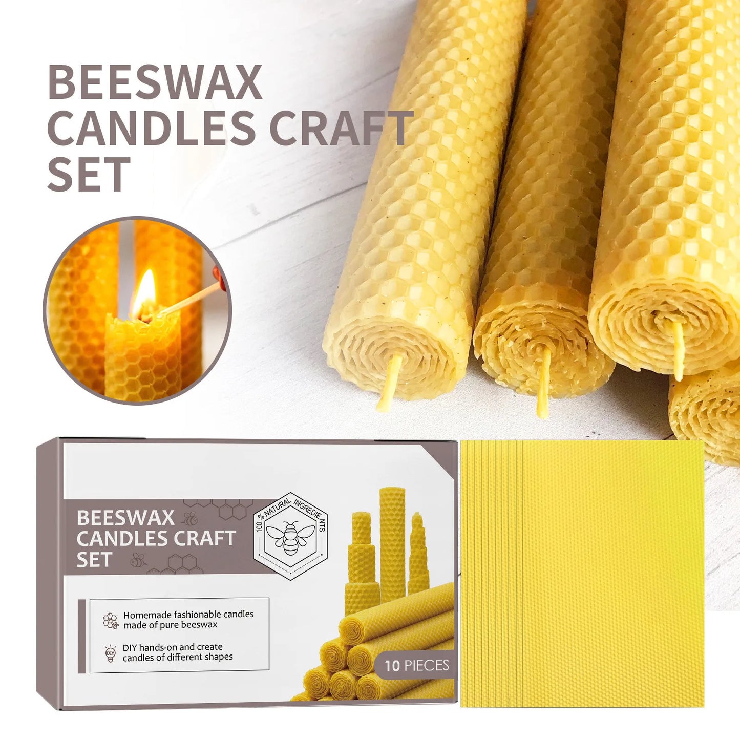 10pcs Bees Wax Candle Taper Candles Handmade Honeycomb Cotton Wick Luxury Premium Beeswax Decorative Candles Taper Crafts