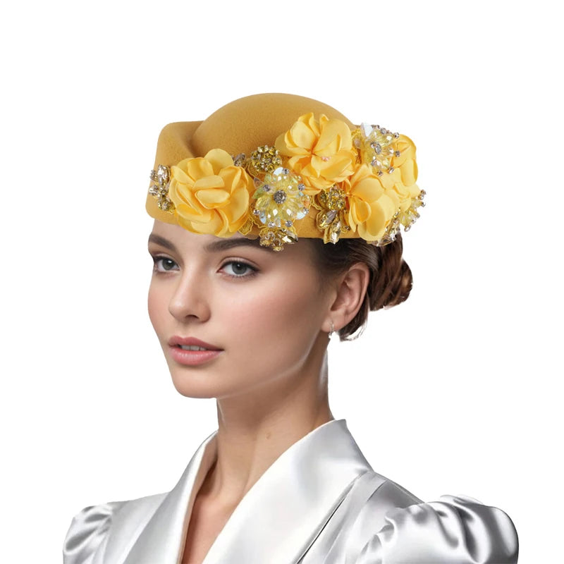 Cherub Vintage Women's Church Sundays Best Fascinator Hat W/Flower and Rhinestone Headdress Soft Beret Cap /Party Wedding Prom