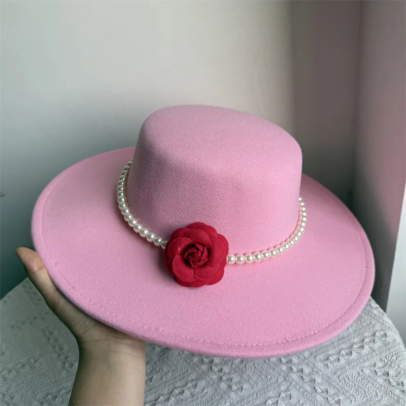 Cherub French Big Brim organza /Church Hat Women Elegant Flat-top Fedora Hat.
