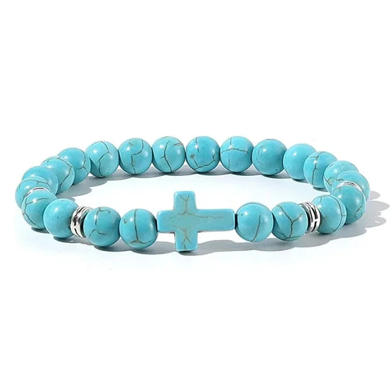 Prayer Men & Women Natural Stone Wood Beads Rosary Hematite Cross Onyx Meditation Bracelets. Spiritual Jewelry.
