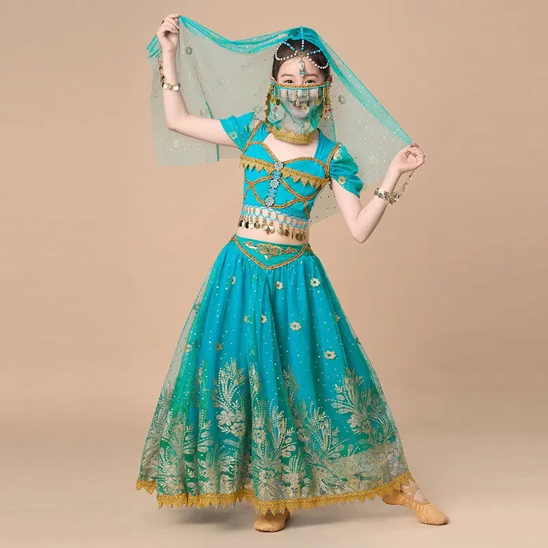 Kids India Princess Belly Dance Set Children  Oriental Indian Dance Sari Girl Performance Costume Bollywood Stage Outfit