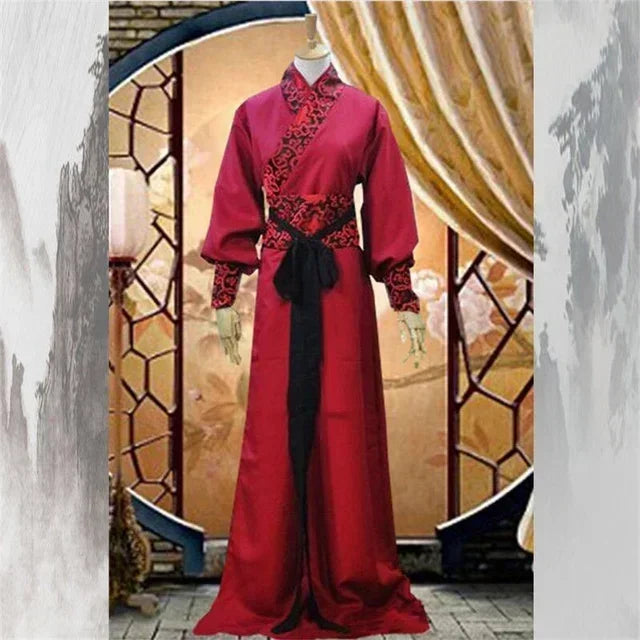 Hanfu Men Ancient Costume Hanfu Folk Dress Emboridery Long Robe Traditional Chinese Style Japanese Samurai Party Cosplay Outfit