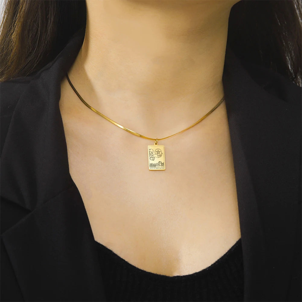 The Rider Tarot Necklace  and Chain. Pentacles Pendants Spiritual Jewelry.
