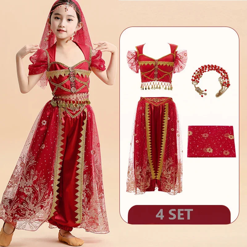 Kids India Princess Belly Dance Set Children  Oriental Indian Dance Sari Girl Performance Costume Bollywood Stage Outfit