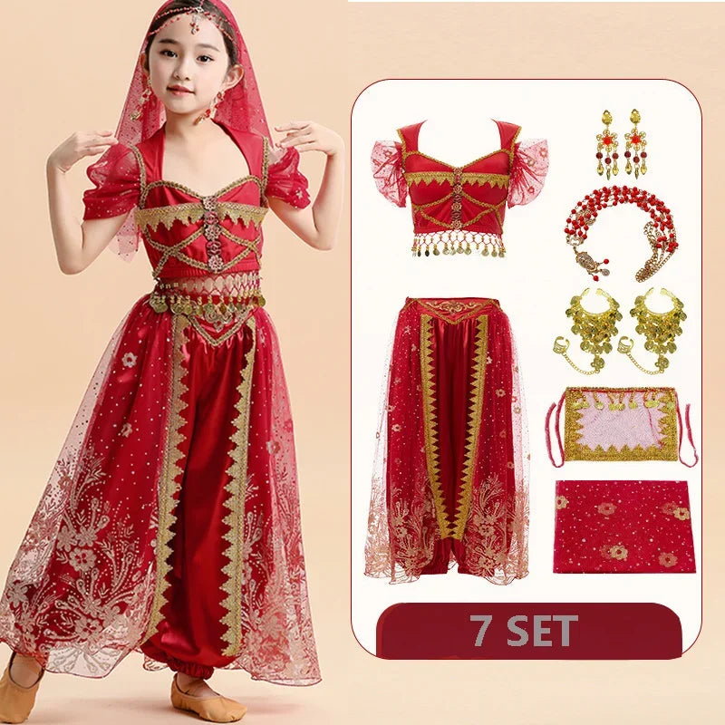 Kids India Princess Belly Dance Set Children  Oriental Indian Dance Sari Girl Performance Costume Bollywood Stage Outfit