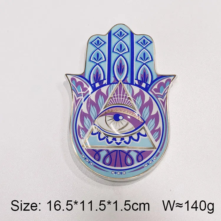 Ceramic Blue Evil Eye Hamsa Hand Jewelry Storage Tray Fatima Palm Lucky Decoration Desk Ornament Gothic Home Decorations Trinket