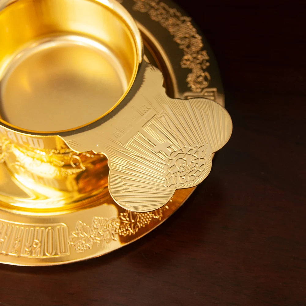 HTISOK New 2026 Eastern Orthodox Holy Oil Ritual Supplies Gold Plated Metal Utensils Corpus Christi Plates Mass Supplies SetGift