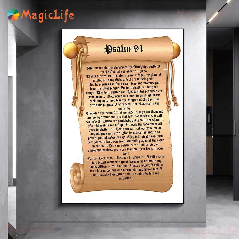 Psalm 91 Prayer Art Poster Print. "Psalm 91" Scripture Wall Art Canvas Painting Home Scripture Decorations Bible Wall Art Decals