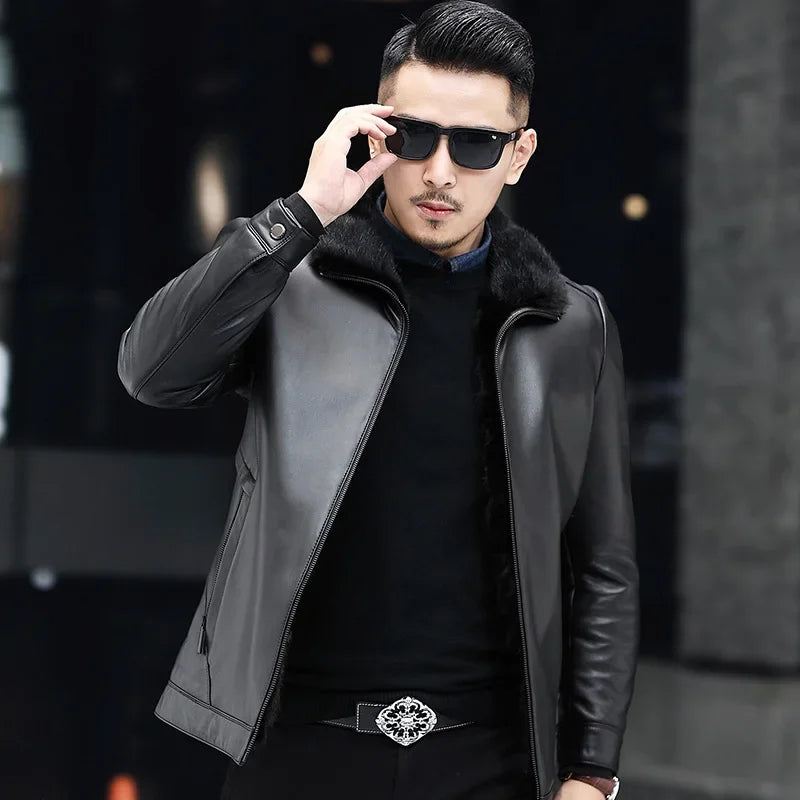 New Genuine Leather and Fur Jacket Men 2025 Winter Mink Inner Men's Winter Sheepskin Mink Natural Fur Coat
