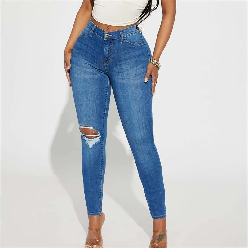 Cherub Fashion Trend one leg slit Pencil Jeans Women Denim Pants. Urban Comfortable anywhere Casual Female Trousers