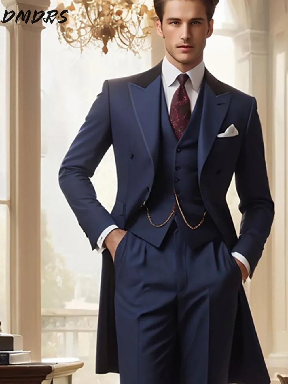 Handsome Single Breasted Men Suit Classic Long Coat Men Suit Fashion Hot Sell Male Set Daily Business Blazer Pants Vest