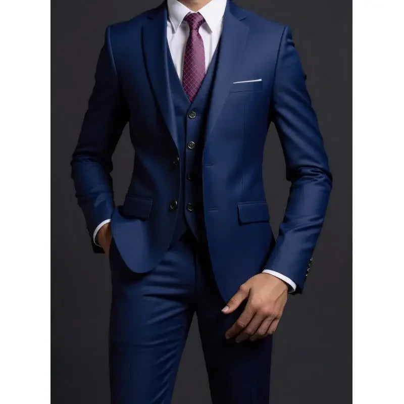 Suit (Blazer+ Vest + Trousers) Multicolor Choices Men's Fashionable Gentleman Business British Style Solid-color Banquet Host Casually Wedding Suit