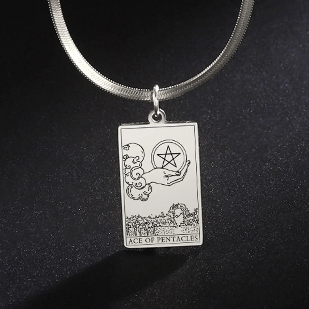 The Rider Tarot Necklace  and Chain. Pentacles Pendants Spiritual Jewelry.