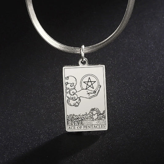 The Rider Tarot Necklace  and Chain. Pentacles Pendants Spiritual Jewelry.