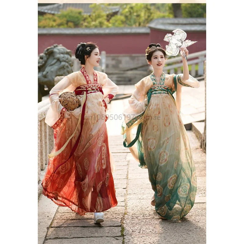 Traditional Chinese Women Elegant Hanfu Dress Fairy Embroidery Stage Folk Dance Costume Retro Ancient Song Dynasty Sets