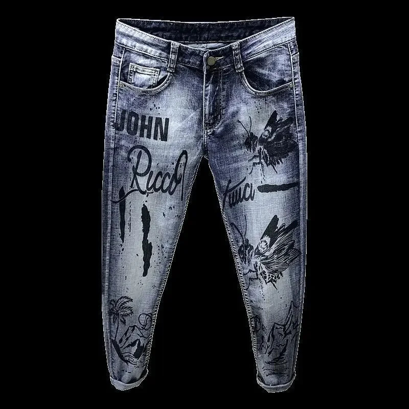 Punk Graphic Hip Hop with Print Jeans for Men Harem Trousers Male Cowboy Pants High Quality Loose 2025 Trend Winter Denim Goth