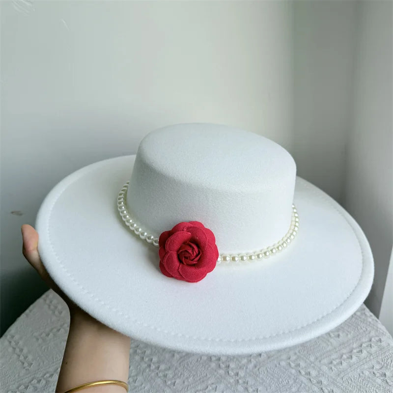 Cherub French Big Brim organza /Church Hat Women Elegant Flat-top Fedora Hat.