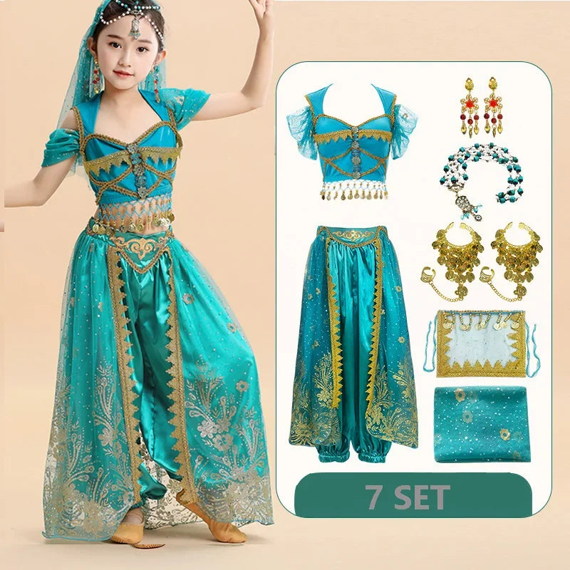 Kids India Princess Belly Dance Set Children  Oriental Indian Dance Sari Girl Performance Costume Bollywood Stage Outfit