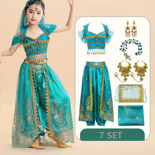 Kids India Princess Belly Dance Set Children  Oriental Indian Dance Sari Girl Performance Costume Bollywood Stage Outfit