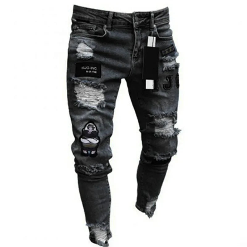 Ripped Jeans Men Stretch Skinny Grey Blue Black Hip Hop Denim Trousers Urban wear Casual Slim Fit Jeans for Men Jogging jean