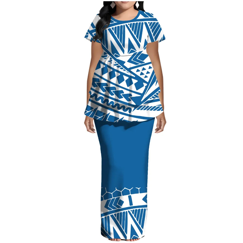 Samoan Polynesian Island Ethnic Costume Women'S Puletasi Dress, Festive Party Style Floor-Standing Evening Dress