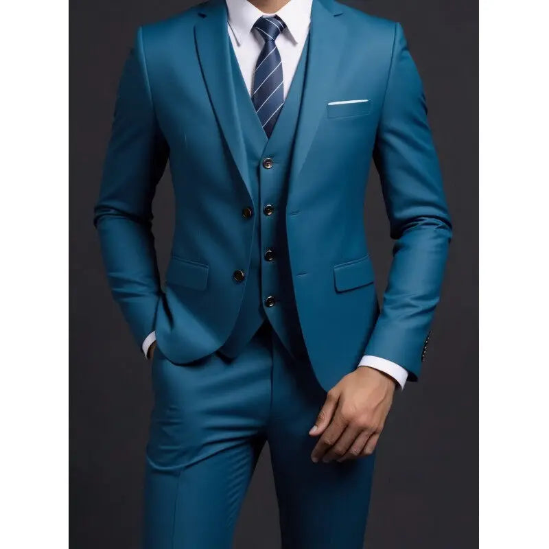 Suit (Blazer+ Vest + Trousers) Multicolor Choices Men's Fashionable Gentleman Business British Style Solid-color Banquet Host Casually Wedding Suit
